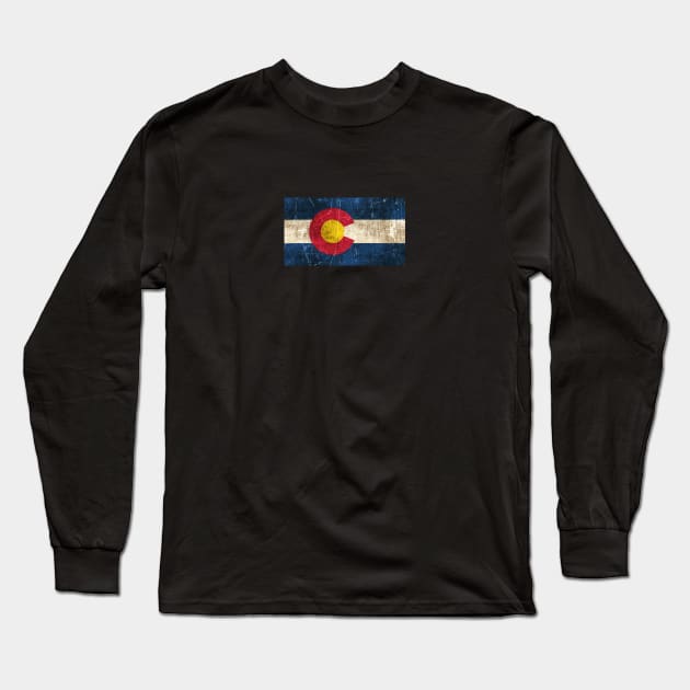 Vintage Aged and Scratched Colorado Flag Long Sleeve T-Shirt by jeffbartels